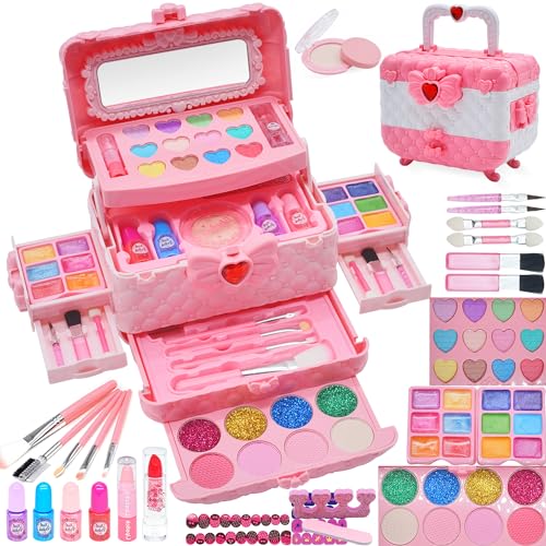 Kinderschminke Set Schminkkoffer - Sicheres und Waschbares Schminke für Mädchen, Echtes Schminkset, Spielzeug, Prinzessin Geschenke für 4-12 Jahre von Amerrly