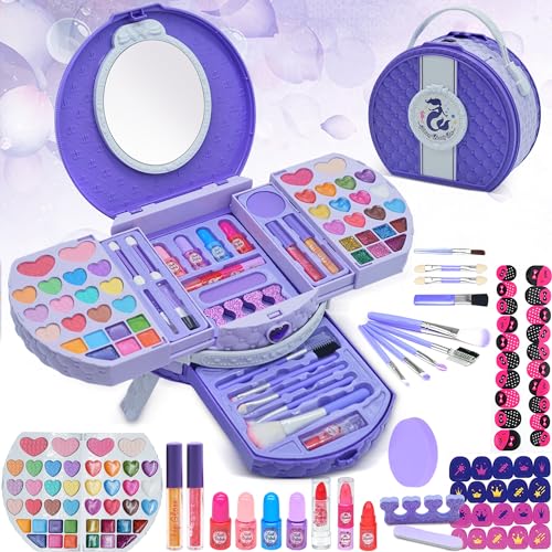 Kinderschminke Set Schminkkoffer Mädchen, 66 Stück Dresser Modell Schminkkoffer Mädchen, Waschbar und Sichere Kinder Make-up Spielzeug für Mädchen 3+ Jahre, Weihnachten Geburtstag Mädchen Geschenk von Amerrly