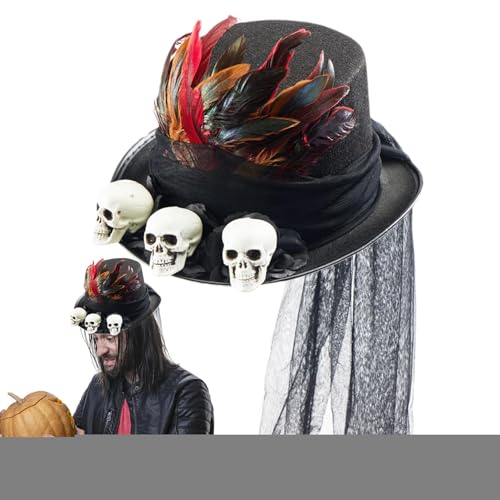 Amesor Gothic Steampunk Hut,Steampunk Zylinder,Steam Punk Zylinder für Männer - Halloween-Kopfbedeckung für Damen und Herren, Halloween-Kostüm, Cosplay, Totenköpfe, Federn, schwarzes Netz für Amesor Gothic Steampunk Hut,Steampunk Zylinder,Steam Punk Zylinder für Männer - Halloween-Kopfbedeckung für Damen und Herren, Halloween-Kostüm, Cosplay, Totenköpfe, Federn, schwarzes Netz für von Amesor
