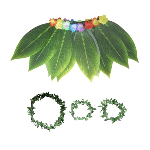 Amesor Hawaiianische Themen-Outfits Für Frauen,Tropenkostüm | Tropische Accessoires Armband und Haarband mit Blattdesign für verschiedene Anlässe wie Urlaub, Foto-, Abschlussfeiern, Sommerfeste und von Amesor
