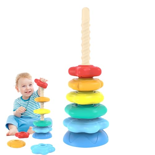 Amesor Ring Stapelspielzeug,Motorik Spielzeug Drehbar Stapelringe | Aktivitätswürfel Mit Bausteinen Sensorikspiel Feinmotorik Entwicklung Baby von Amesor