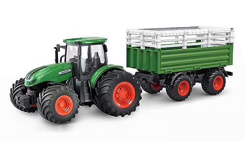Amewi 22636 RC-Traktor mit Viehtransporter, Sound & Licht, mit Kuh als Zubehör, 1:24 RTR grün von Amewi