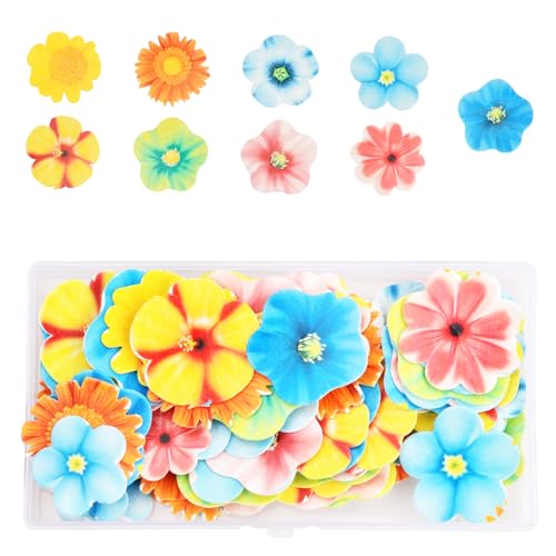 80 Stück Blumen Kuchen Dekoration, Essbare Tortendeko Blumen, Blumen Cupcake Topper Oblatenpapier Kuchendekoration für Hochzeit Geburtstag Baby Dusche Partybedarf von Amexo