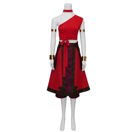 Amfineya Sapphire Fire Nation Waterbender Kostüm, rotes Krieger-Outfit, inspirierte Cosplay-Verkleidung für Damen (weiblich, L) von Amfineya