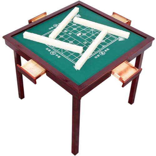 Hölzerner Mahjong-Tisch, 35 "tragbarer faltbarer Mahjong-Tisch mit 4 Getränkehaltern & 4 Schubladen, faltbare quadratische Kartentische für 4 Personen, verschleißfester Nylon-Schreibtisch, Brettspiel- von Amhuui