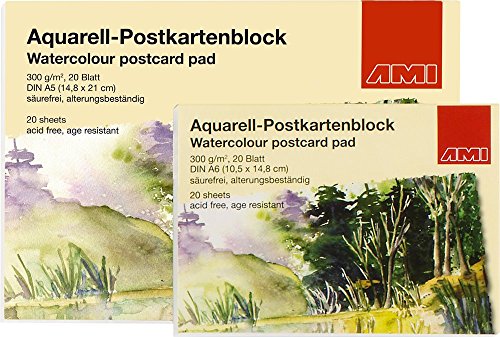 20 Blatt Aquarell-Postkartenblock DIN A5 von Ami Künstlerbedarf