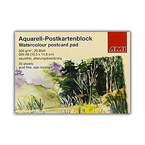 20 Blatt Aquarell-Postkartenblock DIN A6 / Postkarten selbst gestalten von Ami Künstlerbedarf