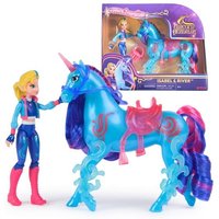 Unicorn Academy Set - Isabel und Einhorn River mit echter Mähne und Schweif sowie Bürste, ca. 12 cm große Originalfiguren zur beliebten Netflix Serie von Amigo Spiel und Freizeit