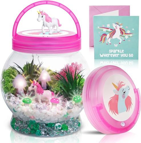 Amitié Lane Einhorn Mini Terrarium Kinder - Nachtlicht Selber Basteln Kinder – Einhorn Feengarten Kinder - Einhorn Nachtlicht - Einhorn Bastelset für Mädchen - Einhorn Geschenke für Mädchen ab 6 von Amitié Lane