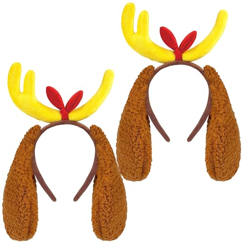 Amlisia 2PCS Hirschgeweih Stirnband mit Hundeohren, Hirschhorn Stirnband Hirschgeweih Stirnband Rentiergeweih Stirnband mit abnehmbaren flauschigen Hundeohren für Frauen Männer Erwachsene Amlisia 2PCS Hirschgeweih Stirnband mit Hundeohren, Hirschhorn Stirnband Hirschgeweih Stirnband Rentiergeweih Stirnband mit abnehmbaren flauschigen Hundeohren für Frauen Männer Erwachsene von Amlisia