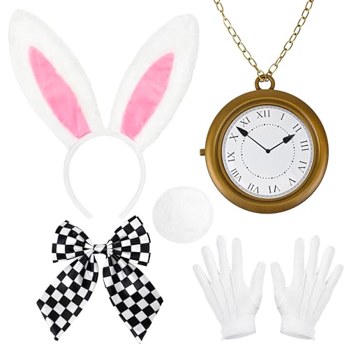 Amlisia 5 Stücke White Rabbit Costume, Hasenkostüm für Erwachsene Bunny Kostüm Frauen Hasenohren Haarreif Set mit Schwanz Weißes Kaninchen Kostüm für Halloween Cosplay Amlisia 5 Stücke White Rabbit Costume, Hasenkostüm für Erwachsene Bunny Kostüm Frauen Hasenohren Haarreif Set mit Schwanz Weißes Kaninchen Kostüm für Halloween Cosplay von Amlisia