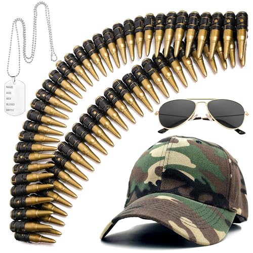 Amlisia Armee Kostüm Zubehör, Munition Soldat Militär Kostüm Zubehör mit Fake Bullet Gürtel Tag Halskette Camouflage Baseball Cap Sonnenbrille für Männer Erwachsene für Soldat Cosplay (4 Stück) (Grün) Amlisia Armee Kostüm Zubehör, Munition Soldat Militär Kostüm Zubehör mit Fake Bullet Gürtel Tag Halskette Camouflage Baseball Cap Sonnenbrille für Männer Erwachsene für Soldat Cosplay (4 Stück) (Grün) von Amlisia