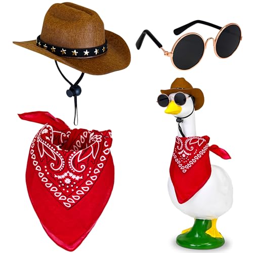 Amlisia Veranda Goose Outfits, Gans Kleidung für Zement Kunststoff Gans Outfit Set mit Cowboyhut Bandana Sonnenbrille Gans Kostüm für Garten Hof Rasen, Rot/Ausflug, einfarbig (Getaway Solids von Amlisia