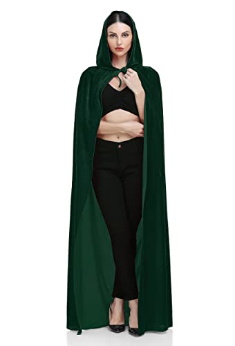 Ammiko Samt-Umhang, Unisex, Umhang mit Kapuze, Halloween-Kostüm, Kapuzenumhang für Erwachsene, Vampir-Hexenumhang, Damen, Grün, Größe L von Ammiko