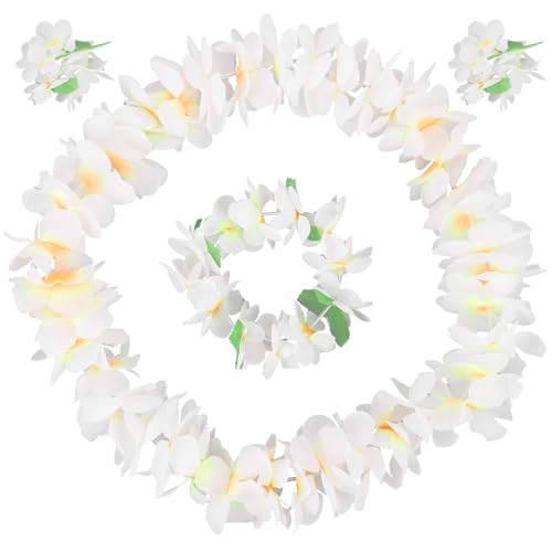 Amosfun Hochwertige 80 StüCk Verdichtete WeißE Hawaii Blumenkranz Set - 4-Teiliges Set FüR Tropische Strandpartys, Geburtstagsfeiern Und Dekorationen von Amosfun
