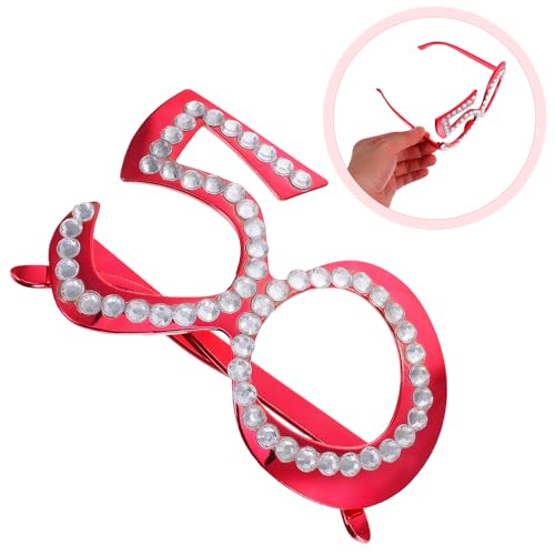 Amosfun 1 Paar Brille Zum 50. Geburtstag 50 Jahre Alte Brille Mit Strasssteinen Kostüm-Sonnenbrille Neuartige Brillen Stand-Requisiten Partyzubehör Dekoration (Rot) von Amosfun
