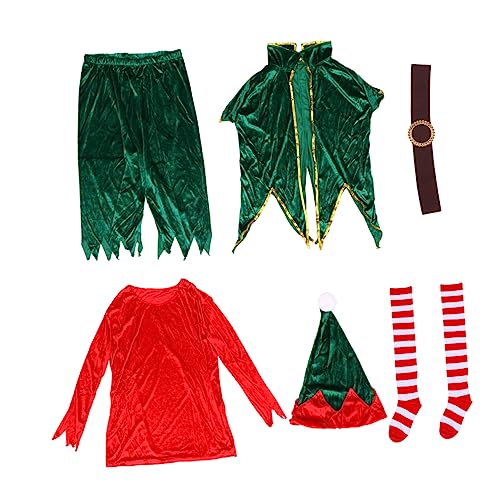 Amosfun 1 Satz Kleidung Weihnachtspyjama Weihnachtsmann-helfer-outfit Weihnachtsmannanzug Für Kinder Elfenkostüm Für Erwachsene Weihnachten Männer Und Frauen Polyester Weihnachtskostüme von Amosfun