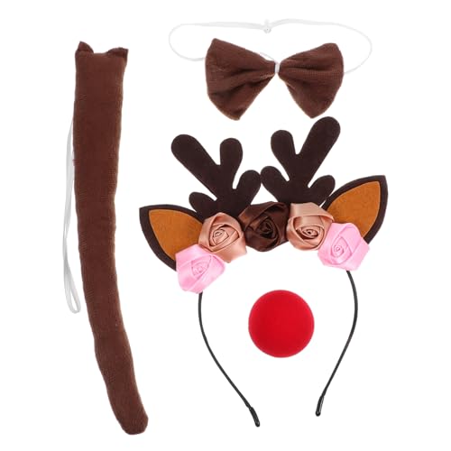 Amosfun 1 Set Weihnachts-Rentier-Kostüm, inklusive Geweih-Stirnband, rote Nase, Hals, Krawattenschwanz, weich, leicht, Tierkostüm für Feiertage, Events, Cosplay Amosfun 1 Set Weihnachts-Rentier-Kostüm, inklusive Geweih-Stirnband, rote Nase, Hals, Krawattenschwanz, weich, leicht, Tierkostüm für Feiertage, Events, Cosplay von Amosfun