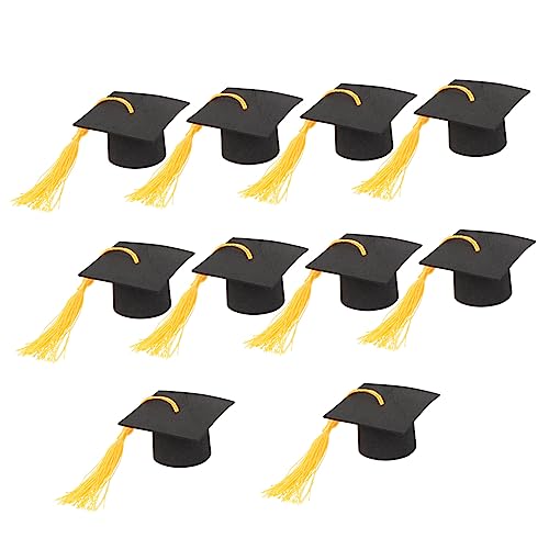 Amosfun 10 Stück Abschlusskuchendeckel tischchen tischpult garderoben cake decoration Mini Abschluss Junggesellenhüte 3d Kuchendekorationskappe Geaderhut -Topper für Kuchen Papier Yellow von Amosfun