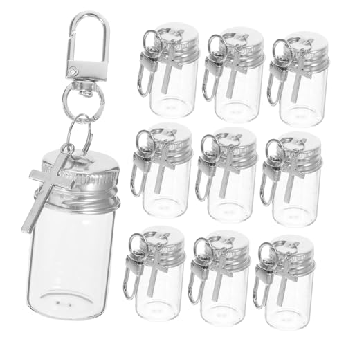 Amosfun 10 Stück Teiliges Mini glasfläschchen Schlüsselanhänger und Metallverschluss Transparente Wunschflaschen für DIY Kunsthandwerk Dekorative Kleine Vials mit Kreuzanhänger als von Amosfun