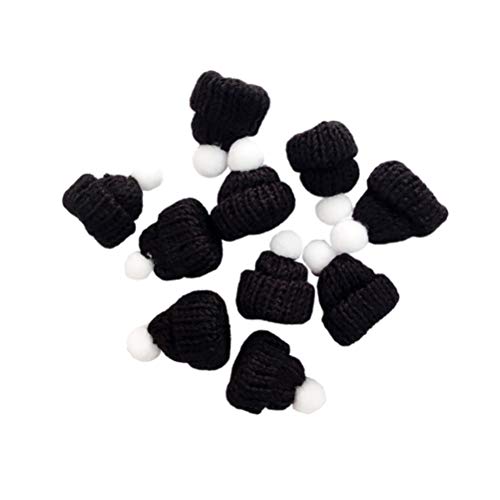Amosfun 10 Stück Weihnachtsmütze, klein, gestrickt, Weihnachtsmütze, niedliche Weihnachtsmütze, Kopfbedeckung, Gastgeschenke, handgefertigte Accessoires (schwarz) von Amosfun