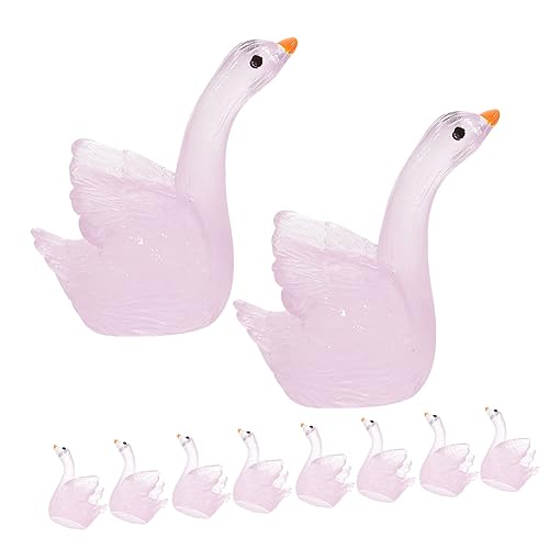 Amosfun 10St leuchtende Schwanenverzierung leuchtende Schwanenfigur Mini-Aquarium Fee Mikro Bausatz makramee Outdoor outdoordeko Auto-Mini-Schwan-Dekore Mini-Schwanenfiguren aus Harz Rosa von Amosfun