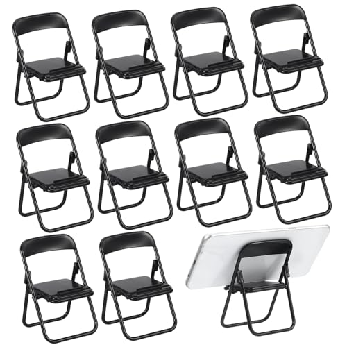 Amosfun 12 Stück Teiliges Mini Klappstuhl Handyhalter Miniatur Möbel Schwarz Faltbarer Charm Stuhl für Dollhouse Layout und Spielzeugdekoration von Amosfun