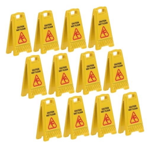Amosfun 12 Stück Teiliges Miniatur Warnschild Nasse Böden Puppenhaus Sicherheitszeichen Realistische Rutschige Bodenwarnung für Kreatives Rollenspiel von Amosfun