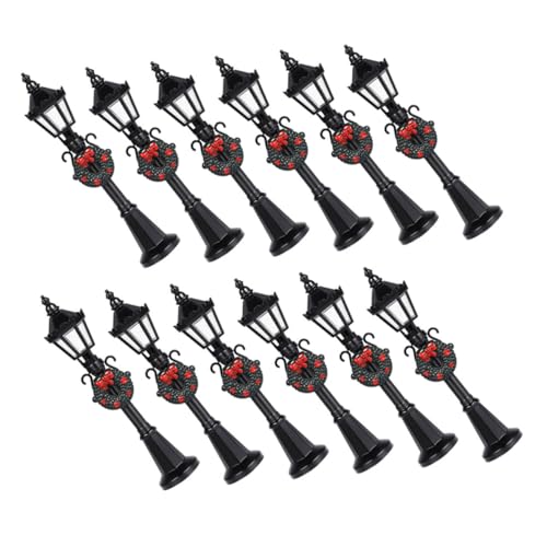 Amosfun 12pcs Puppenhaus Straßenlaterne Modell Laterne Feengarten Zubehör Feengarten Lichter Kunststoff von Amosfun