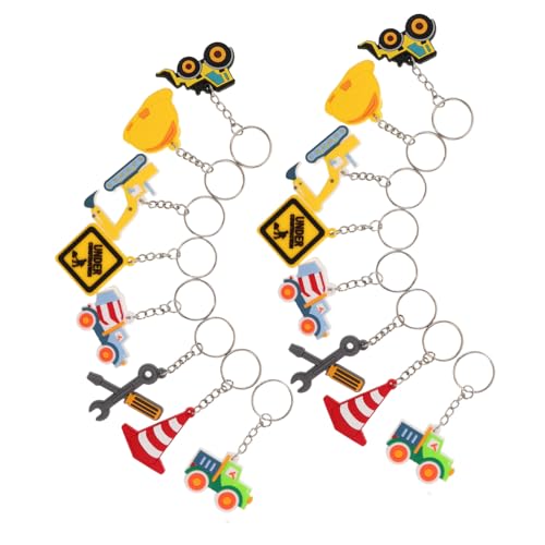 Amosfun 16 Stück Teiliges Baustellen Schlüsselanhänger aus PVC mit Bagger Bulldozer Zementmischer und Traktor für Rucksackanhänger und Geburtstagsfeier Geschenke von Amosfun