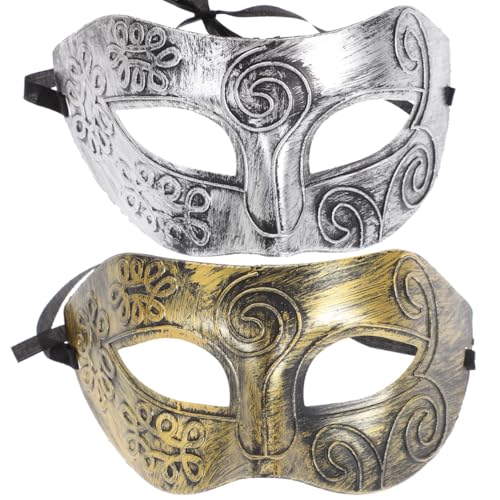 Amosfun 2 StüCk Retro RöMische Halbgesichtsmaske FüR Herren Masquerade Maskenball Und Halloween Dekoration in Bronze Und Imitationssilber von Amosfun