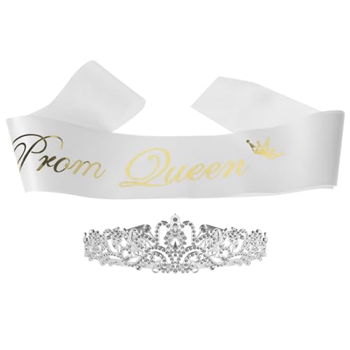 Amosfun 2 Stück Abschluss Photo Booth Requisiten Abschluss Krone Prom Queen Schärpe Kristall Strass Tiara für DIY Basteln 2023 Abschluss Party Dekoration Zubehör (Weiß) von Amosfun