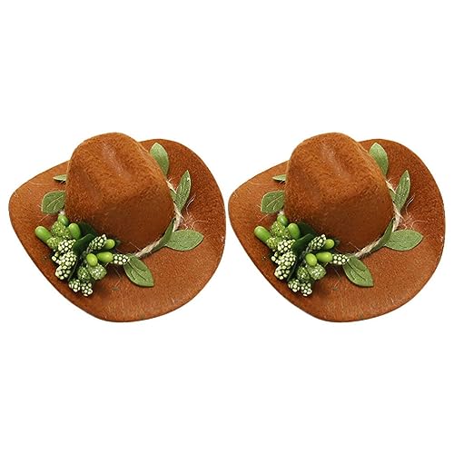 Amosfun 2 Stück Ornamente Stilvolles Dekoratives Braunes Kleiner Hut Filz Miniatur-Champagnerpuppe Party Cowboy-Kuchen Mini-Flasche Für Kappen Zubehör Westernkleid von Amosfun