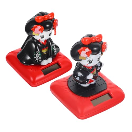 Amosfun 2 Stück Teiliges Solar Betriebene Kimono Puppen mit Kopfbewegung Auto Armaturenbrett Dekorationen für Innenraum Wackelnde Figuren für Fröhliche Atmosphäre und Niedlichen Look von Amosfun