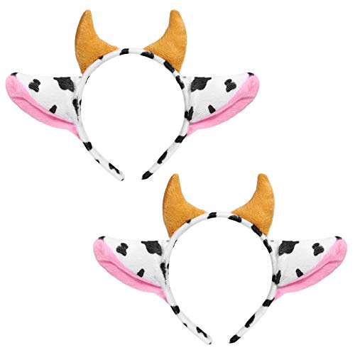 Amosfun Cartoon Kuh Stirnband Mit HöRnern - PlüSch Haarreif FüR Karneval Halloween Und Geburtstagsfeiern Ideal FüR Erwachsene Und Kinder von Amosfun