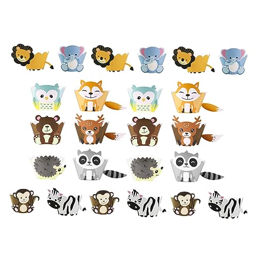 Amosfun 24 Sätze Karton Tier Cupcake Wrappers von Lustigen Tier Designs Tortendekoration für Geburtstagsfeiern und Feste Einfach zu Verwenden Leicht und Ansprechend von Amosfun