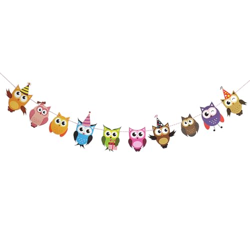 Amosfun 2Pcs Eule Geburtstag Banner Tier Girlande Banner Wald Kreaturen Papier Banner Wald Party Liefert Kinder Geburtstag Party Dekoration von Amosfun