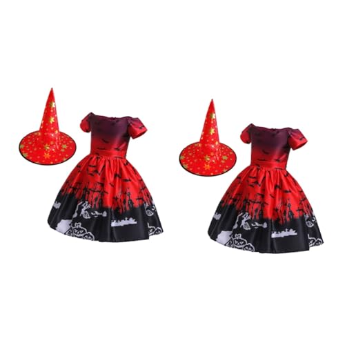 Amosfun 2st Hexenrock Outfits Für Mädchen Ballkleid Hexenkostüm Für Damen Halloweenkostüm Prinzessin Cosplay Mode Mädchen Kleiden Rotes Formelles Kleid Kind Abschlussball Bilden von Amosfun