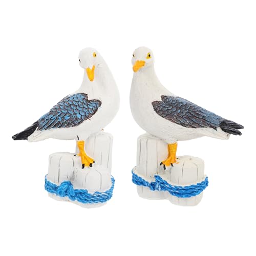 Amosfun 2St Seevogel-Ornament Vakuum Strand Solar- Wandtattoos Futterspender Seemöwe Figur Das Skulpturenset Seemöwe Dekoration Meerestier Dekoration Möwen- Gartenvogelstatue Harz von Amosfun
