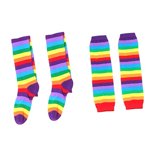 Amosfun 2St Regenbogen-Overknee-Socken Regenbogen-Handschuhe Socken Oberschenkel hoch Damen Handschuhe warme Socken für Mädchen bunte warme Socken Streifen Kniestrümpfe lange Socken von Amosfun