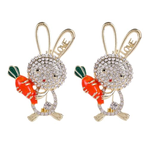 Amosfun 2 StüCk Cartoon-Brosche Hase Karotten-Brosche Kristall-Kleidernadel Reversnadeln FüR Damen, Leicht Und Tragbar, Perfekt FüR Weihnachten, Ostern, Geburtstag, Muttertag, Abschlussfeier, Party von Amosfun