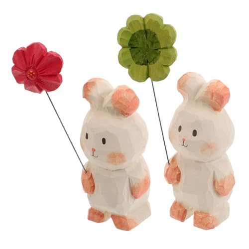 Amosfun 2stücke Holzhasenstatue Handgeschnitzt Für Tischdeko Oder Gartenornament Naturmaterial Mit Blumenmotiv Schreibtischdeko Und Dekoration Für Kleine Räume von Amosfun