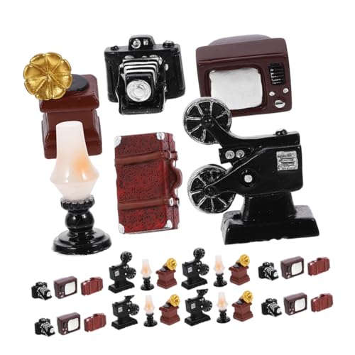 Amosfun 30 Stück Miniatur-Vintage-Haushaltsgeräte, Retro-Kunstharz, Grammophon, Kamera-Projektor, Modell für Puppenhaus, Mikro-Szene, Dekoration, Wohnzimmer, Akzenthandwerk von Amosfun