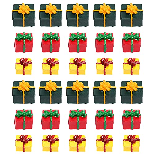Amosfun 30pcs Mini Harz Geschenkbox Miniatur Ornament Weihnachten Tortenaufsatz Puppenzubehör Kuchenaufsatz Tortenfigur Weihnachtsfigur Dekofigur Tortendeko Kuchen Topper Baby Tauffigur von Amosfun