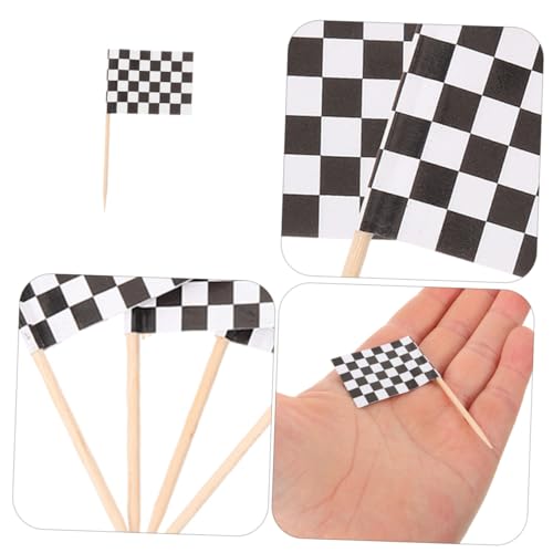 Amosfun 360 Stück Karierte Rennflaggen Zahnstocher Cake Toppers aus Papier und Holz Vielseitige Partydekoration für Kuchen Cupcakes Snacks Geburtstagsfeiern und Rennmotto Events von Amosfun