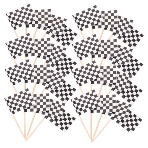 Amosfun 360 Stück karierte Rennflaggen-Zahnstocher für Party, Dessert, Kuchen, Cupcake-Topper, Lebensmitteldekoration, Sticks für Geburtstag, Hochzeit, Renn-Motto-Feiern von Amosfun