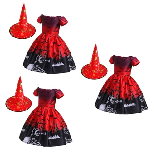 Amosfun 3St rotes formelles Kleid Halloween Ballkleid für Mädchen Kinderkleidung formelle Kleidung Rock Maskerade-Outfit Hexenkostüm Europäisch und amerikanisch Prinzessinenkleid von Amosfun
