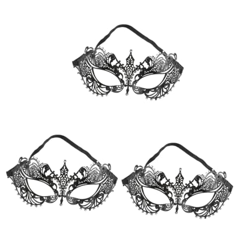 Amosfun 3St venezianisch Karneval halloween masken halloweenmaske Kristalldekor schwarzes Kostüm Maskerade-Maske aus Metall Jahrgang schmücken Kleidung bilden Liebhaber von Amosfun