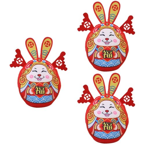 Amosfun 3st Jahr des Kaninchen-plüschtiers Auto-Ornament Karinifizierendes Spielzeug Chinesische Dekorationen Hasenpuppe Kaninchen-Maskottchen-Spielzeug Entzückendes Häschendekor China von Amosfun