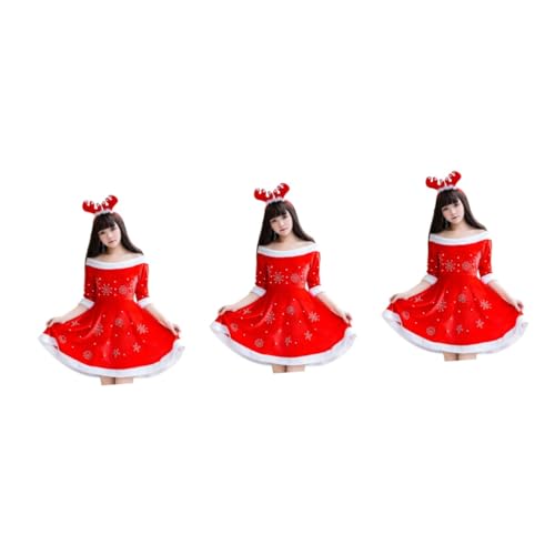 Amosfun 3St Weihnachtsmützen Kostüme für Mädchen Weihnachtsmann-Outfit für Damen Rock für Frauen Cartoon-Performance-Kostüme Weihnachtsshow-Kostüm Erwachsener Kleid großer Schal Hut ältere von Amosfun